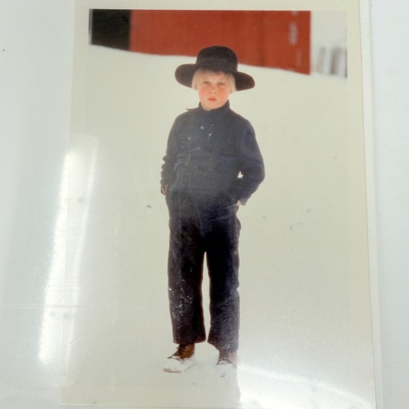 Bill Coleman Vintage Photograph Boy in Amish Style Outfit Black Hat on Snow - Picture 2 of 4